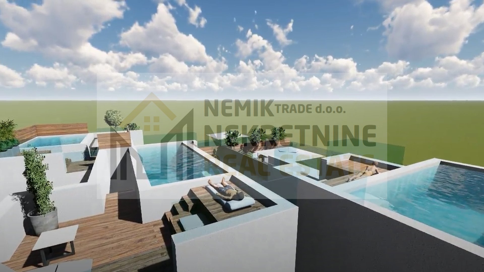 VODICE, THREE-ROOM APARTMENT WITH ROOFTOP SWIMMING POOL, CLOSE TO THE CENTER AND THE SEA